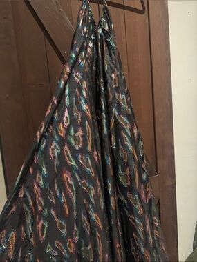 Black Metallic Multicolor Halter Maxi Dress